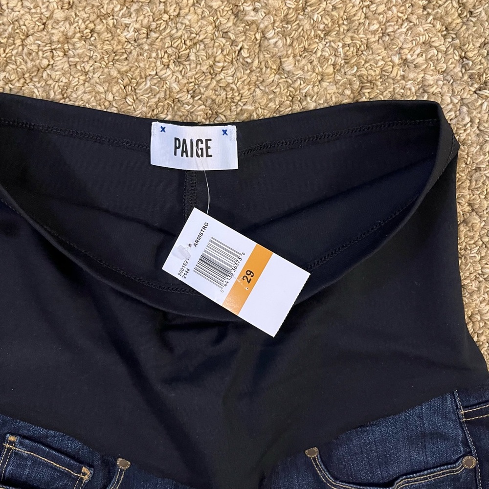 NWT PAIGE Dark Denim and Black Maternity Jeans